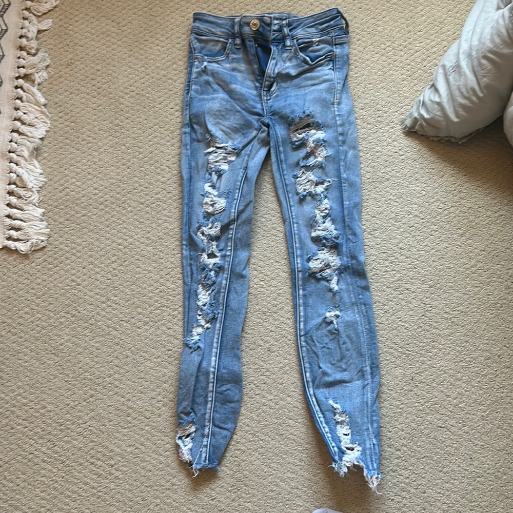 American eagle ripped skinny jeans worn once